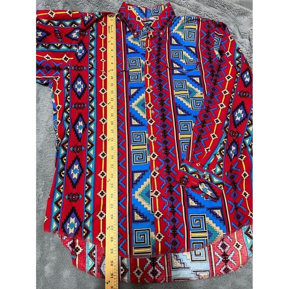 Vintage 90's RODEO Wrangler Mens Cut Western Shirt Red Print Long Sleeve XLT - Picture 5 of 7